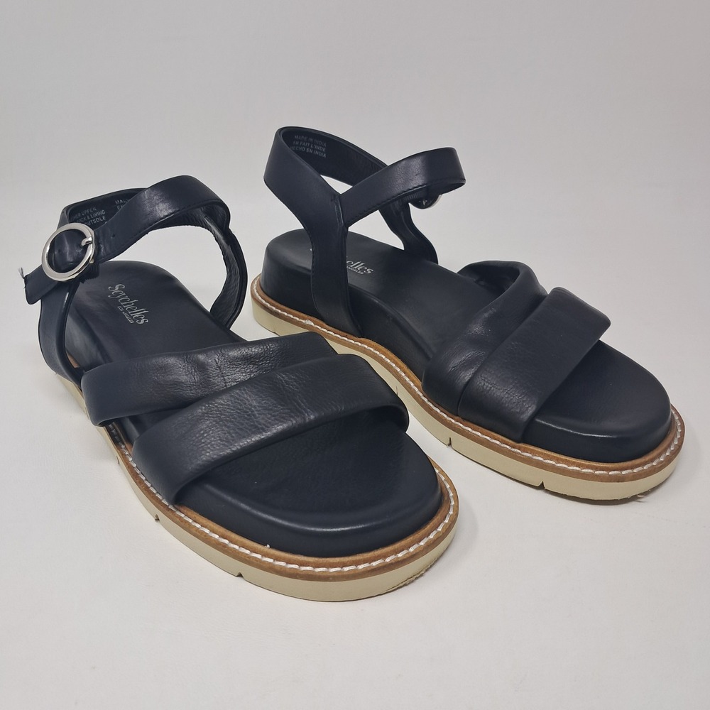 Seychelles Black Leather Ankle Strap Sandals Womens Size 8 Flatform Buckle Shoes